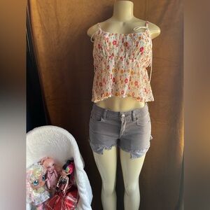 Forever 21 Red and White Ruffled Smocked top